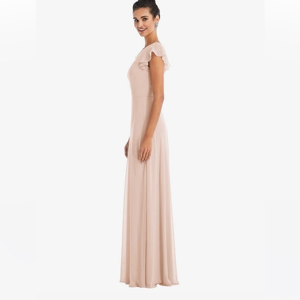 Thread by Dessy • NWT FLUTTER SLEEVE V-KEYHOLE CHIFFON MAXI DRESS IN CAMEO Pink - Picture 8 of 9